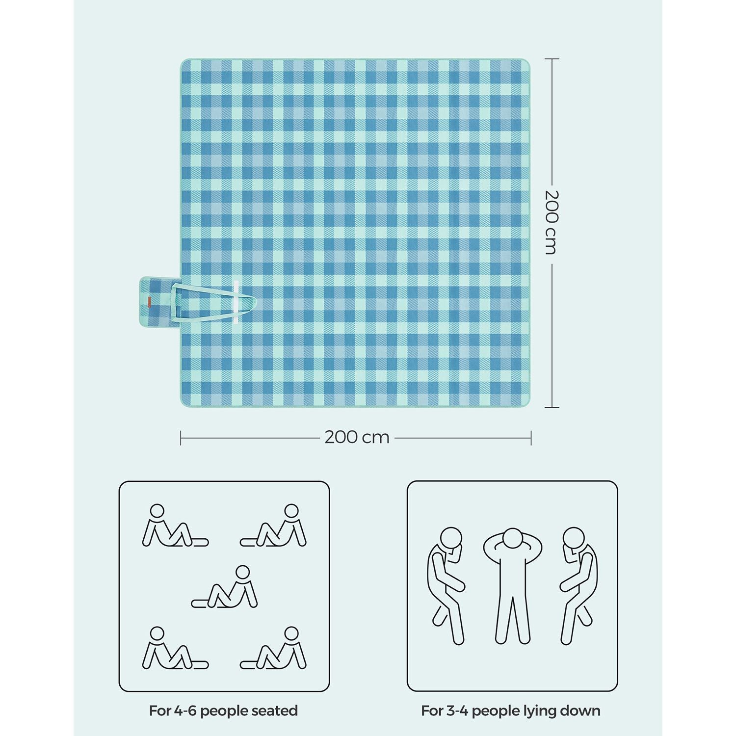 Picnic Blanket – Waterproof Fabric – Green and Blue – Portable and Foldable with 4 Blow-Away Prevention Pegs