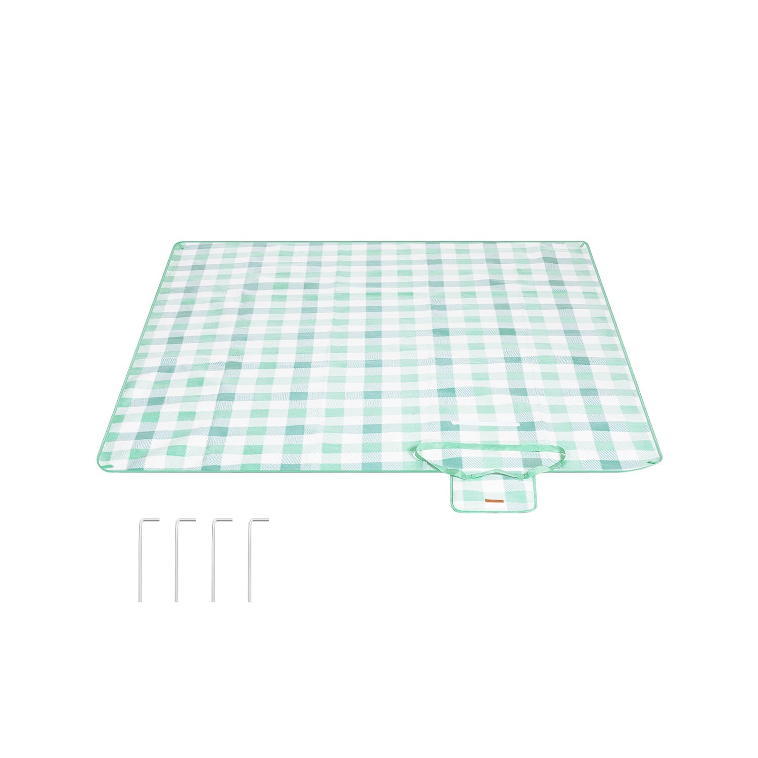 Picnic Blanket – Waterproof Fabric – Green and White – Large 200 x 200 cm with Blow-Away Prevention Pegs