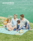 Picnic Blanket – Waterproof Fabric – Green and White – Large 200 x 200 cm with Blow-Away Prevention Pegs