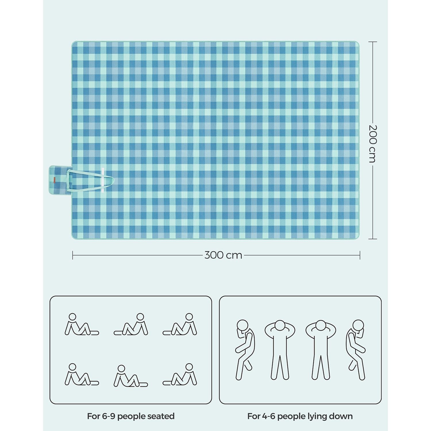 Picnic Blanket – Waterproof – Green and Blue – Large and Portable with Pegs