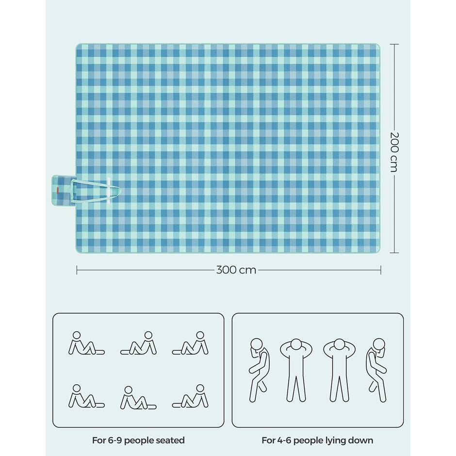 Picnic Blanket – Waterproof – Green and Blue – Large and Portable with Pegs