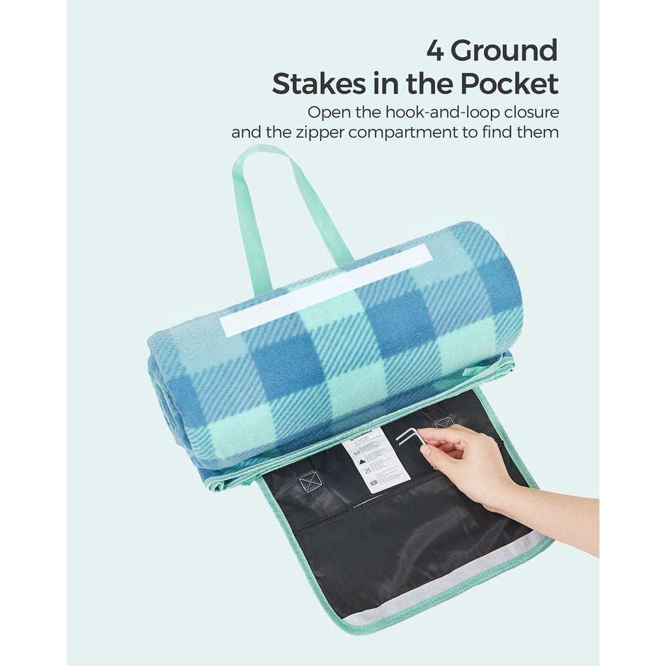 Picnic Blanket – Waterproof – Green and Blue – Large and Portable with Pegs