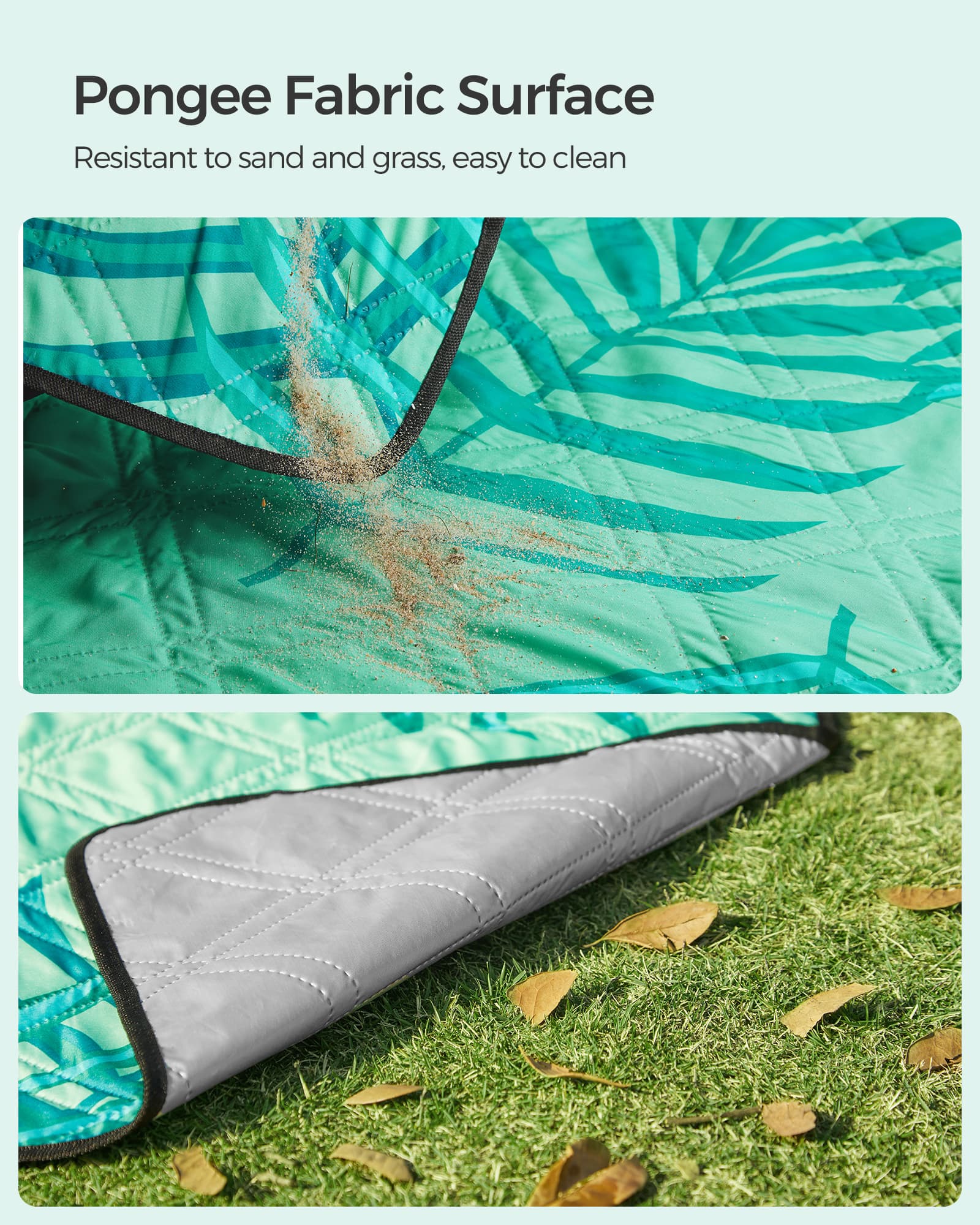 Large Waterproof Picnic Blanket – Fabric – Fern Pattern and Green – Machine Washable and Foldable