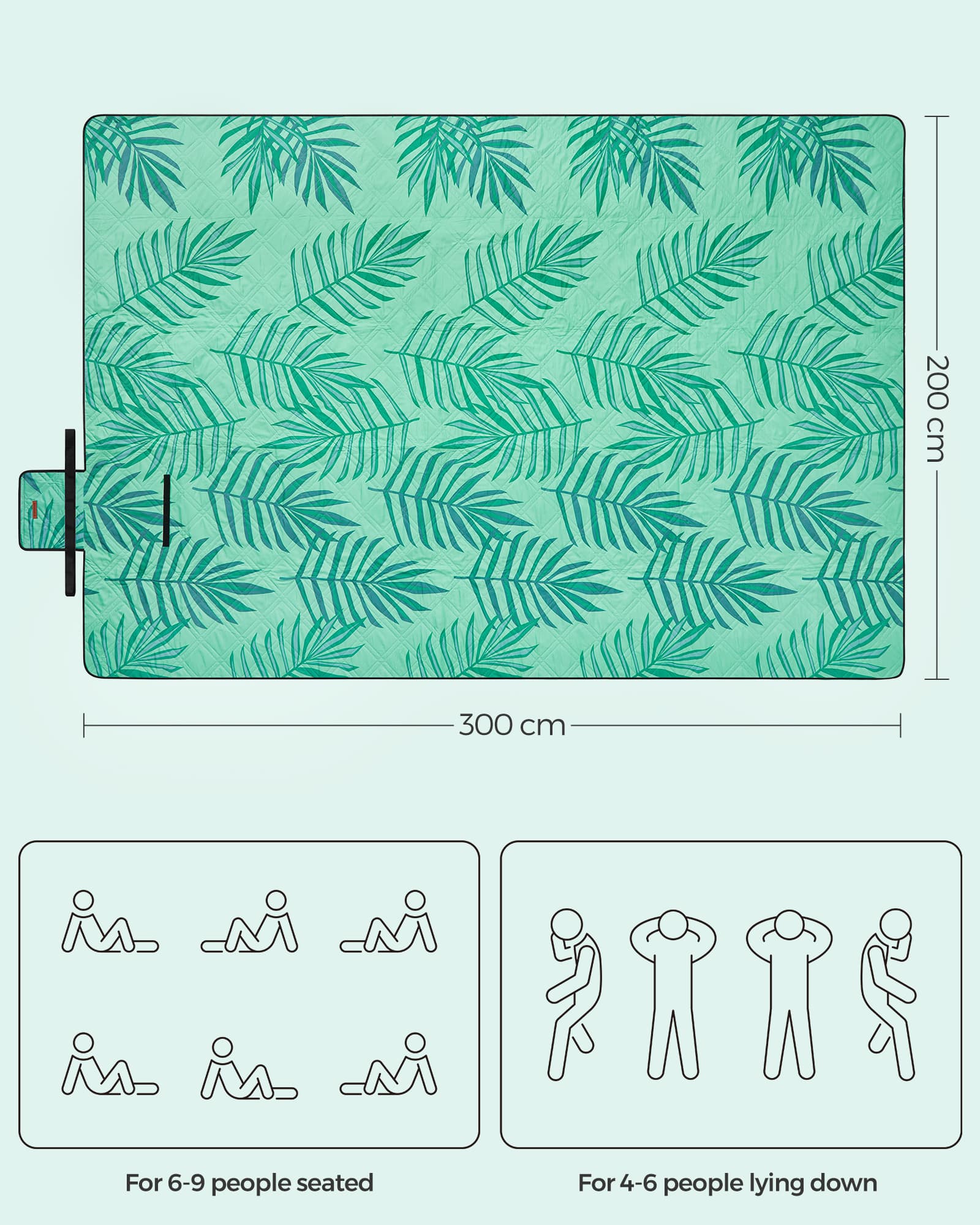 Large Waterproof Picnic Blanket – Fabric – Fern Pattern and Green – Machine Washable and Foldable