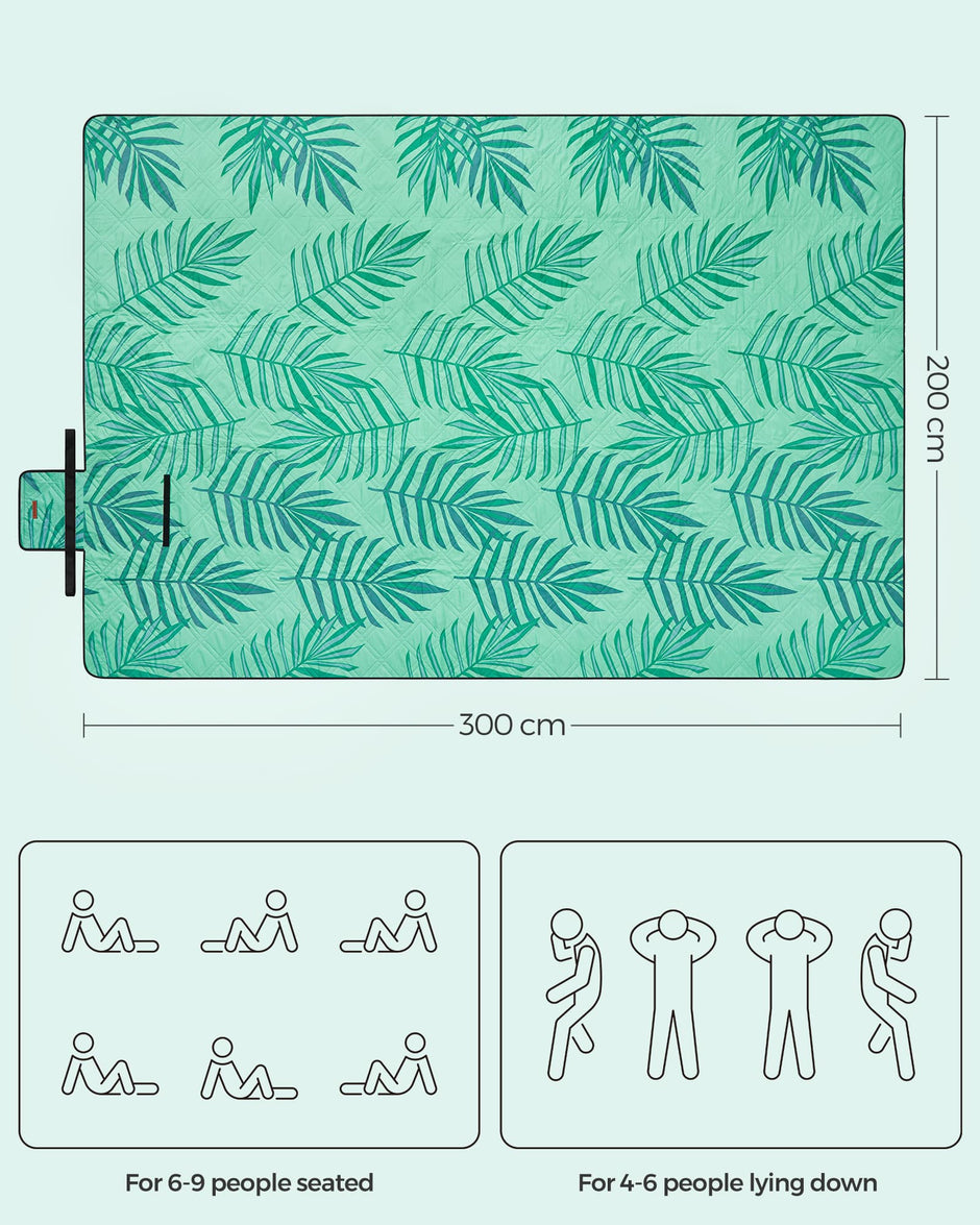 Large Waterproof Picnic Blanket – Fabric – Fern Pattern and Green – Machine Washable and Foldable