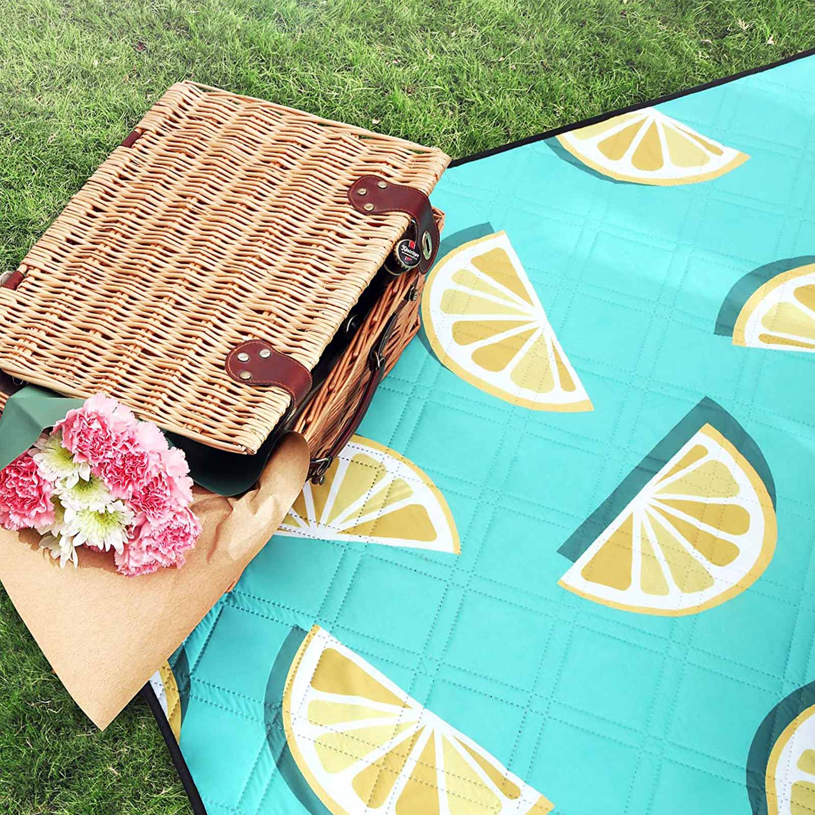 Foldable Picnic Blanket – Waterproof Layer – Aqua Color – Large Size 200 x 150 cm