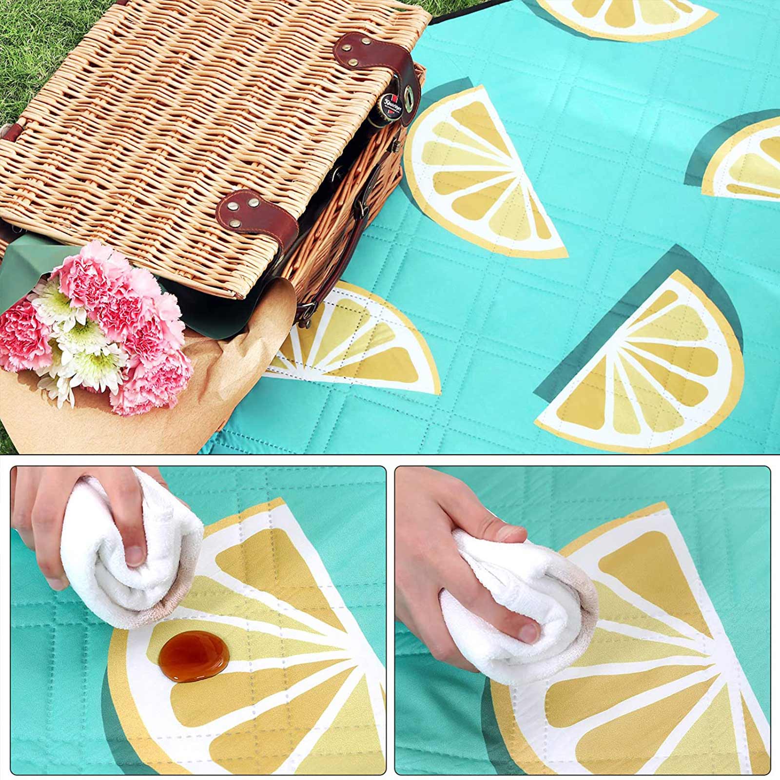 Foldable Picnic Blanket – Waterproof Layer – Aqua Color – Large Size 200 x 150 cm