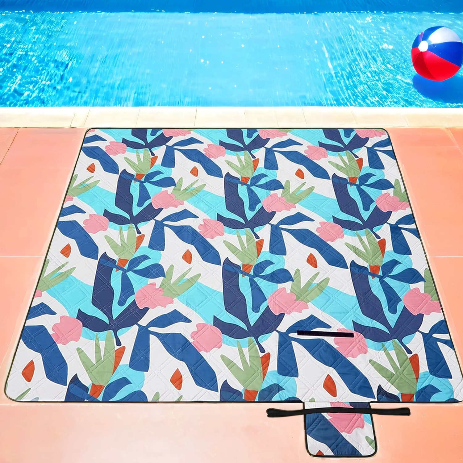 Picnic Blanket – Waterproof Fabric – Colourful Fern – Large and Foldable, Machine Washable, 200 x 200 cm