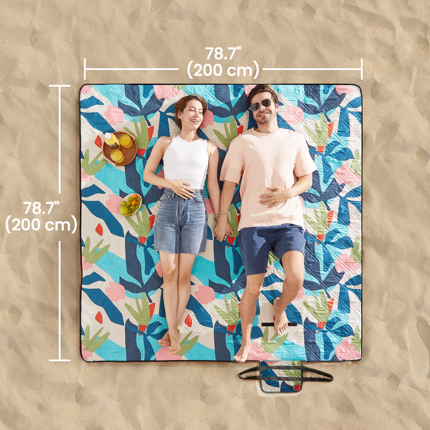 Picnic Blanket – Waterproof Fabric – Colourful Fern – Large and Foldable, Machine Washable, 200 x 200 cm