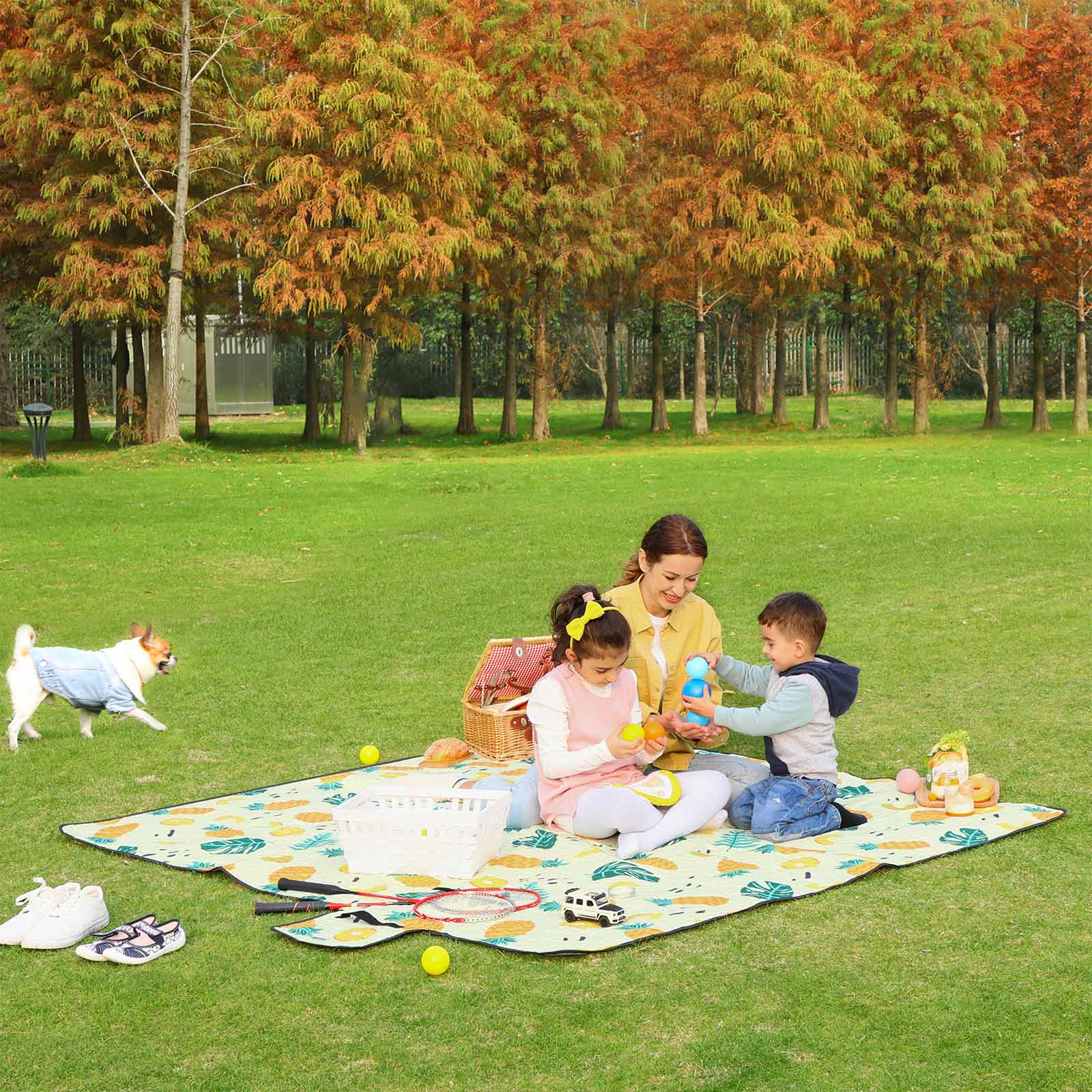 Picnic Blanket – Fabric – Blue – Waterproof, Machine Washable, Foldable, Large Fern Pattern 200 x 200 cm