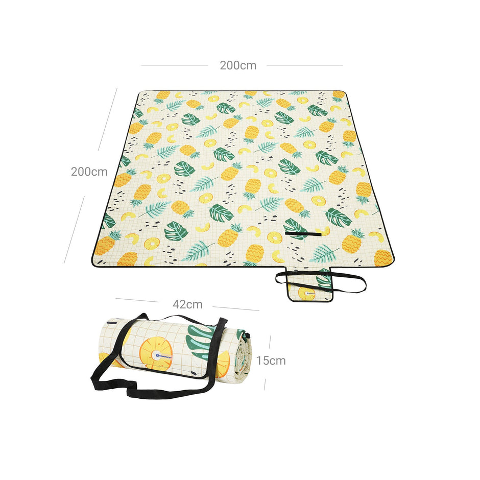 Picnic Blanket – Fabric – Blue – Waterproof, Machine Washable, Foldable, Large Fern Pattern 200 x 200 cm