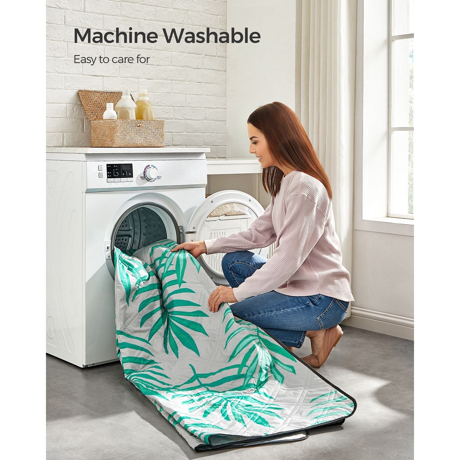 Large Waterproof Picnic Blanket – Fabric – Fern Pattern and Grey – Foldable and Machine Washable