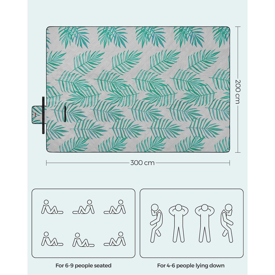 Large Waterproof Picnic Blanket – Fabric – Fern Pattern and Grey – Foldable and Machine Washable