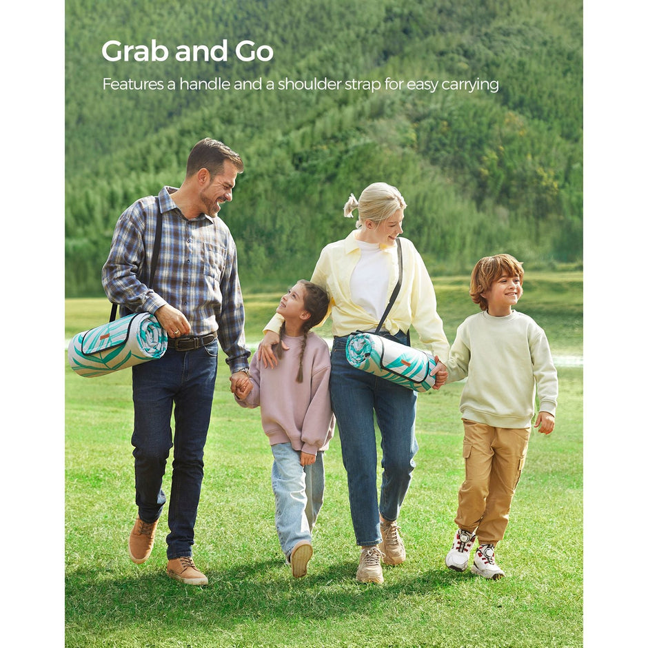 Large Waterproof Picnic Blanket – Fabric – Fern Pattern and Grey – Foldable and Machine Washable