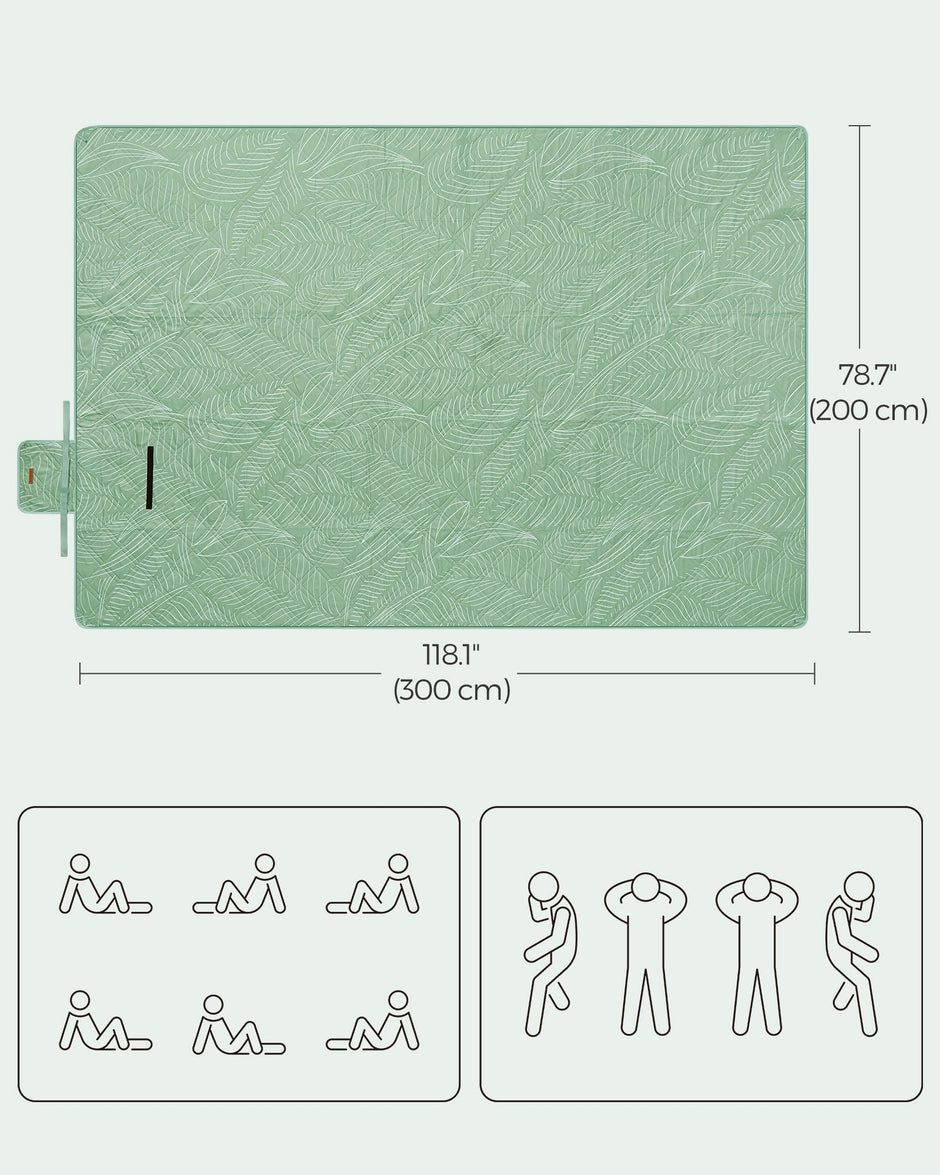 Picnic Blanket – Fabric – Mint Green with Leaf Pattern – 300 x 200 cm