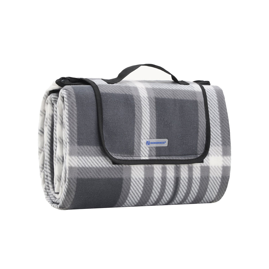 Picnic Blanket – Fabric – Grey and White – Large Waterproof Outdoor Mat, 195 x 150 cm