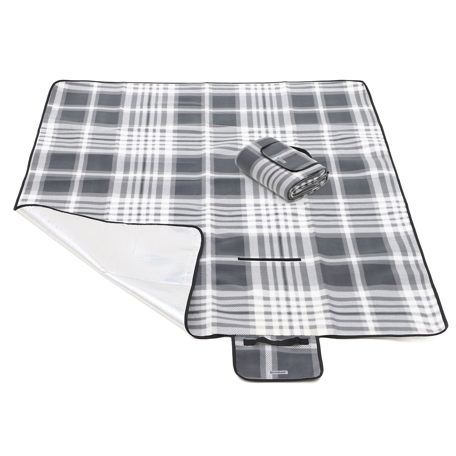 Picnic Blanket – Fabric – Grey and White – Large Waterproof Outdoor Mat, 195 x 150 cm