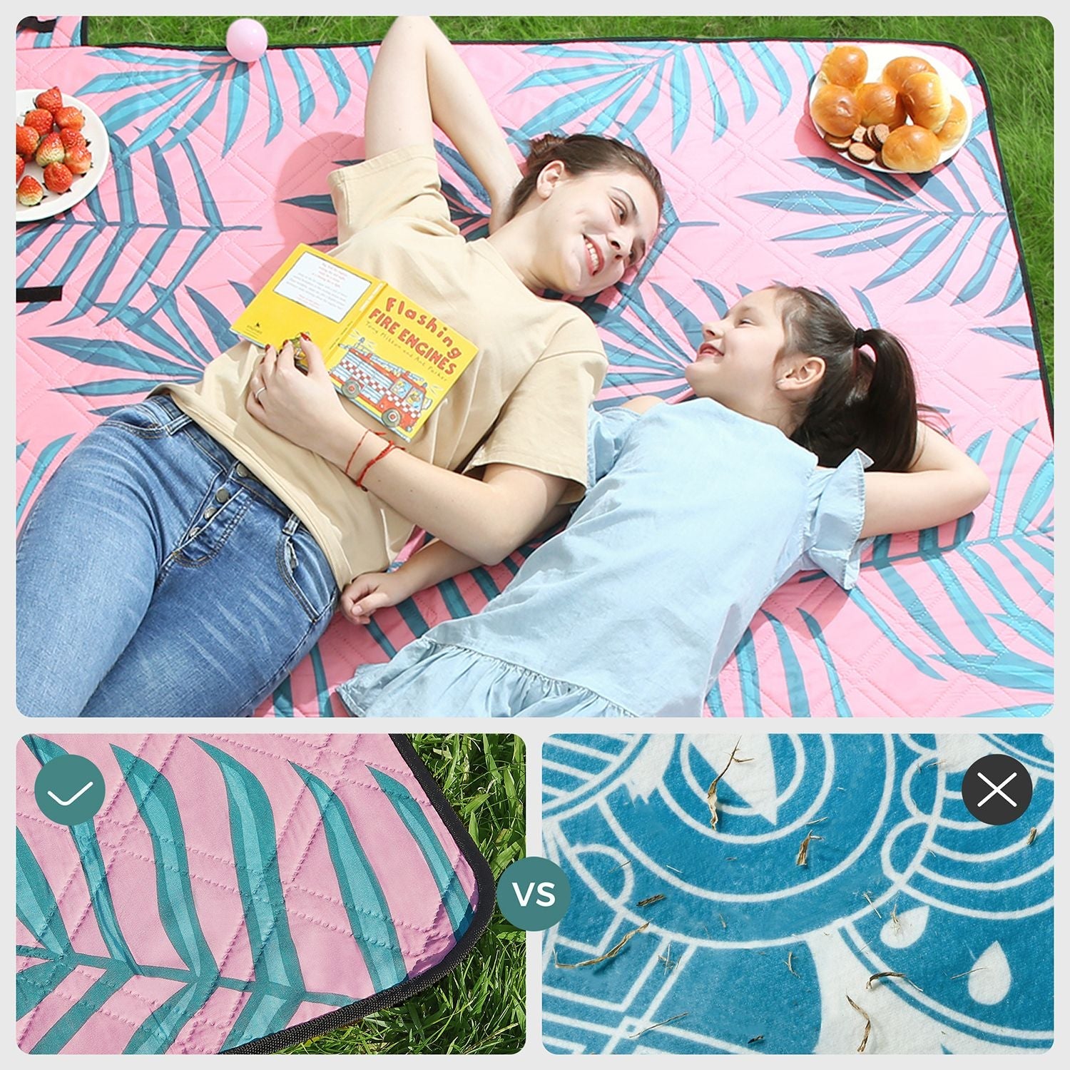 Large Picnic Blanket – Waterproof Fabric – Multicolor Lemon Pattern – Foldable and Machine Washable