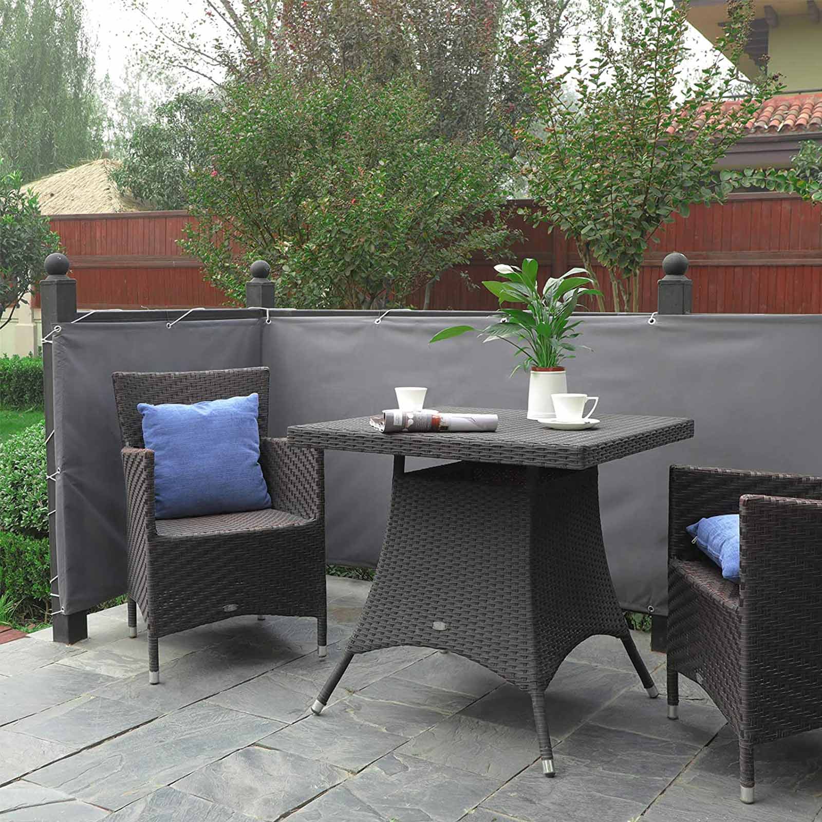 Balcony Privacy Screen – Water-Repellent Polyester – Smoky Gray – Includes Rope and Aluminium Eyelets