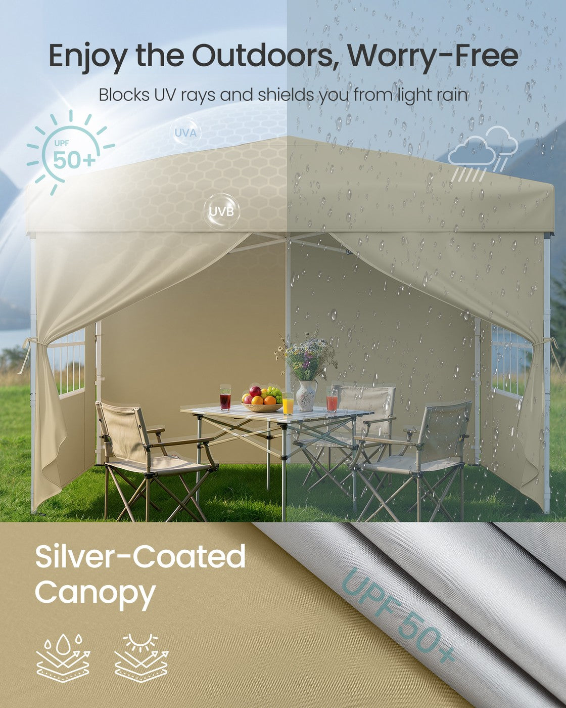 Pop Up Gazebo - 9.4L - PE Plastic, Steel - UV Protection, Drizzle-Resistant