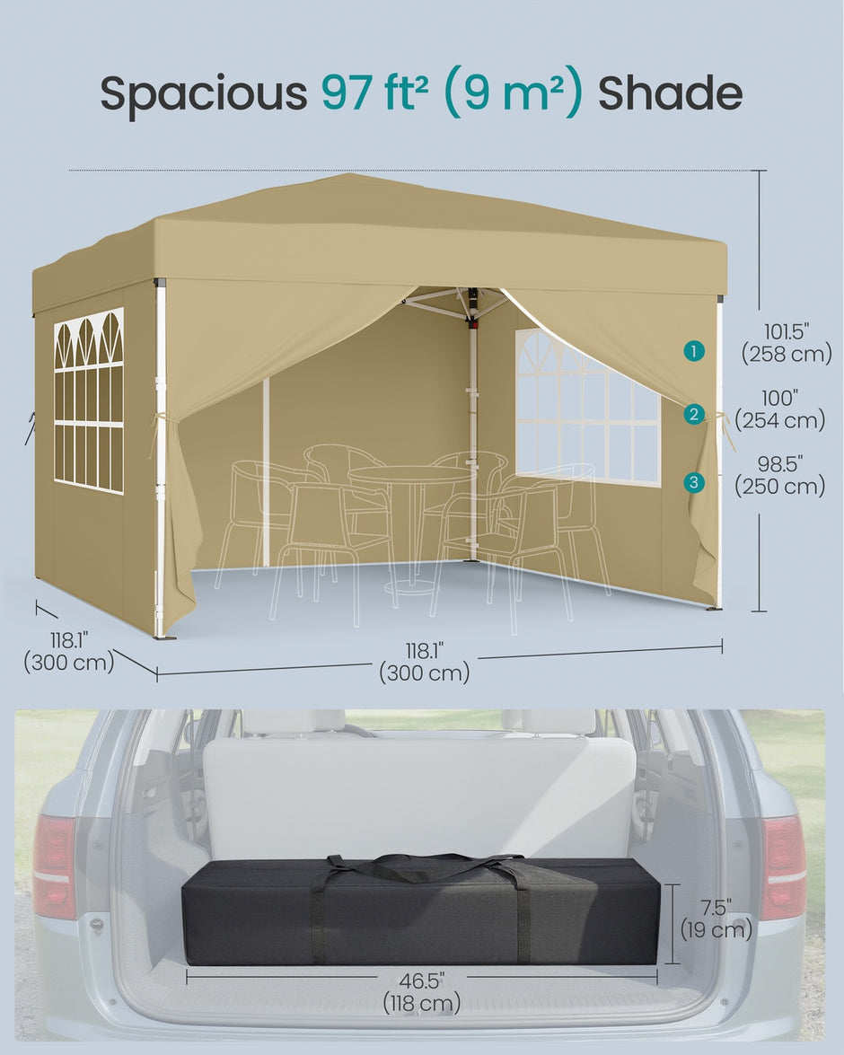 Pop Up Gazebo - 9.4L - PE Plastic, Steel - UV Protection, Drizzle-Resistant