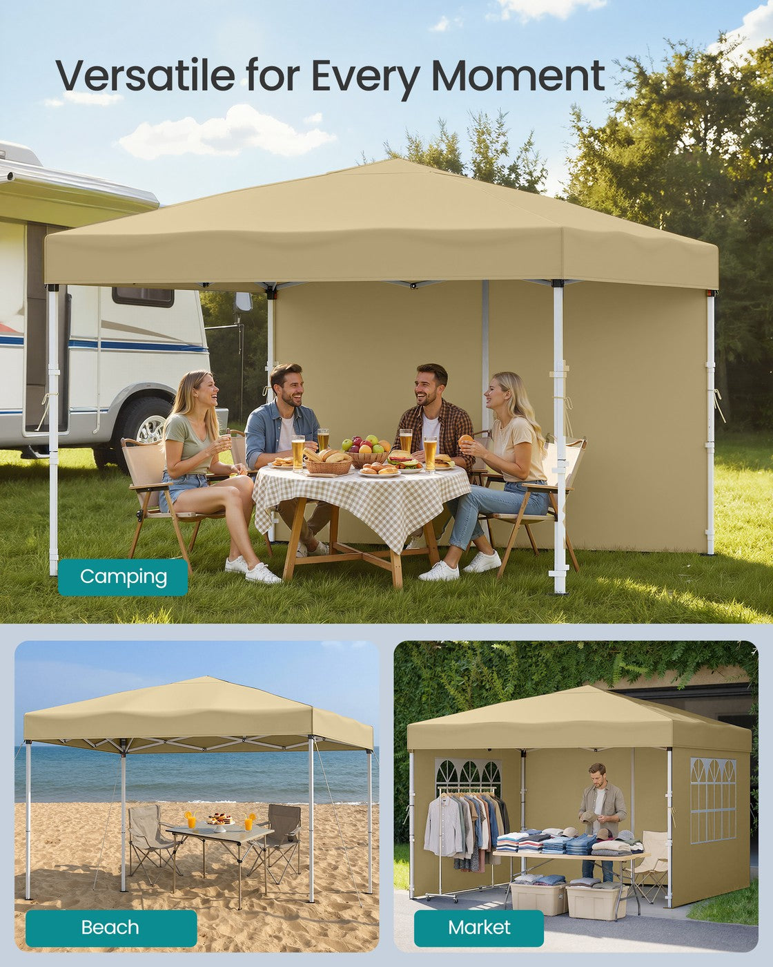 Pop Up Gazebo - 9.4L - PE Plastic, Steel - UV Protection, Drizzle-Resistant