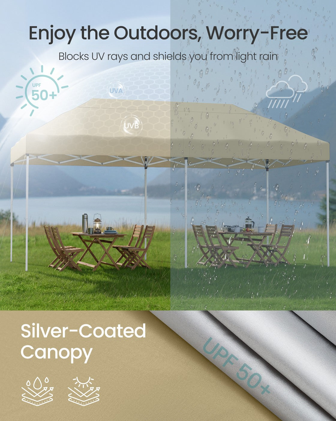Pop Up Gazebo - 30L - Steel & Oxford Fabric - UV Protection - Drizzle-Resistant