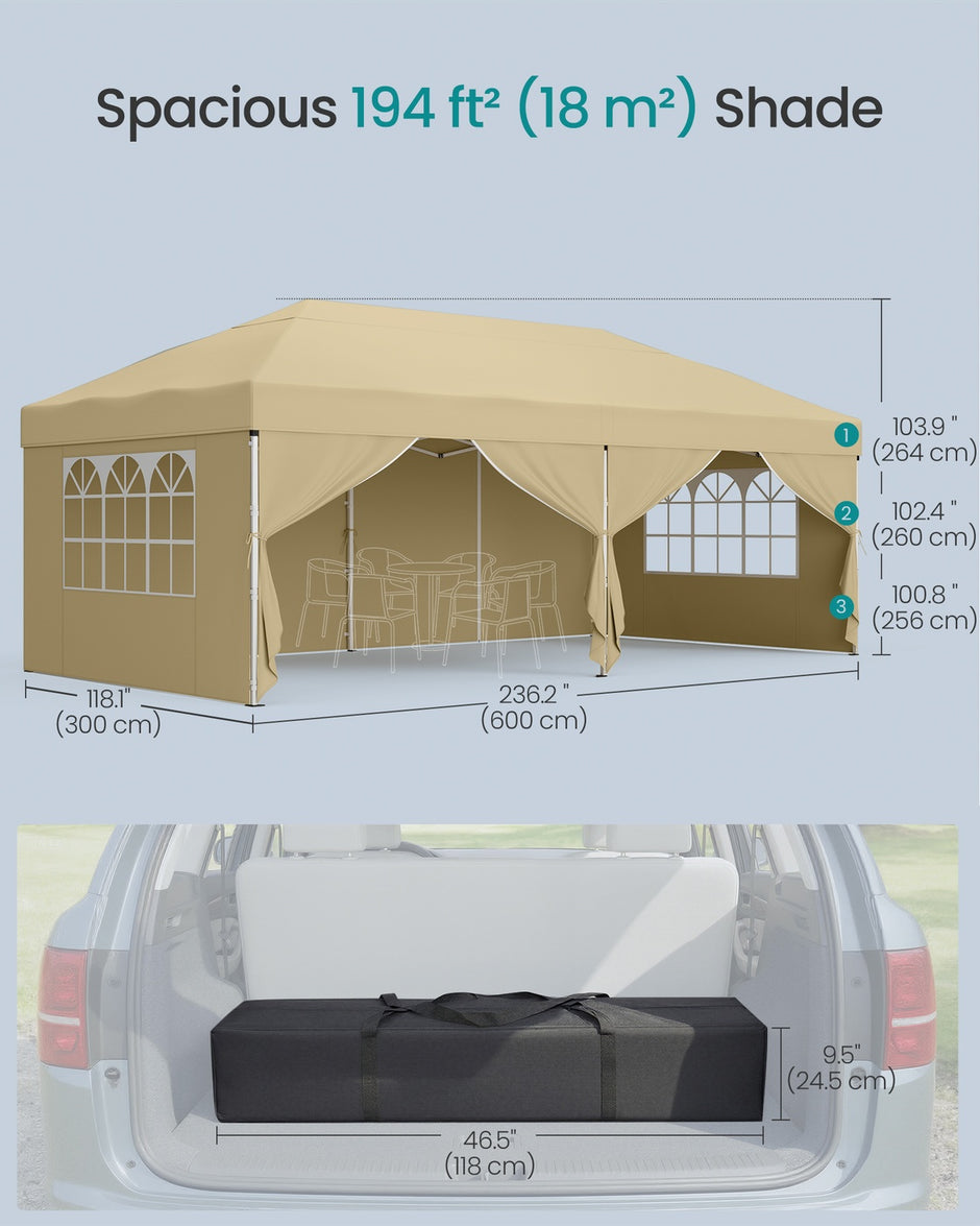 Pop Up Gazebo - 30L - Steel & Oxford Fabric - UV Protection - Drizzle-Resistant
