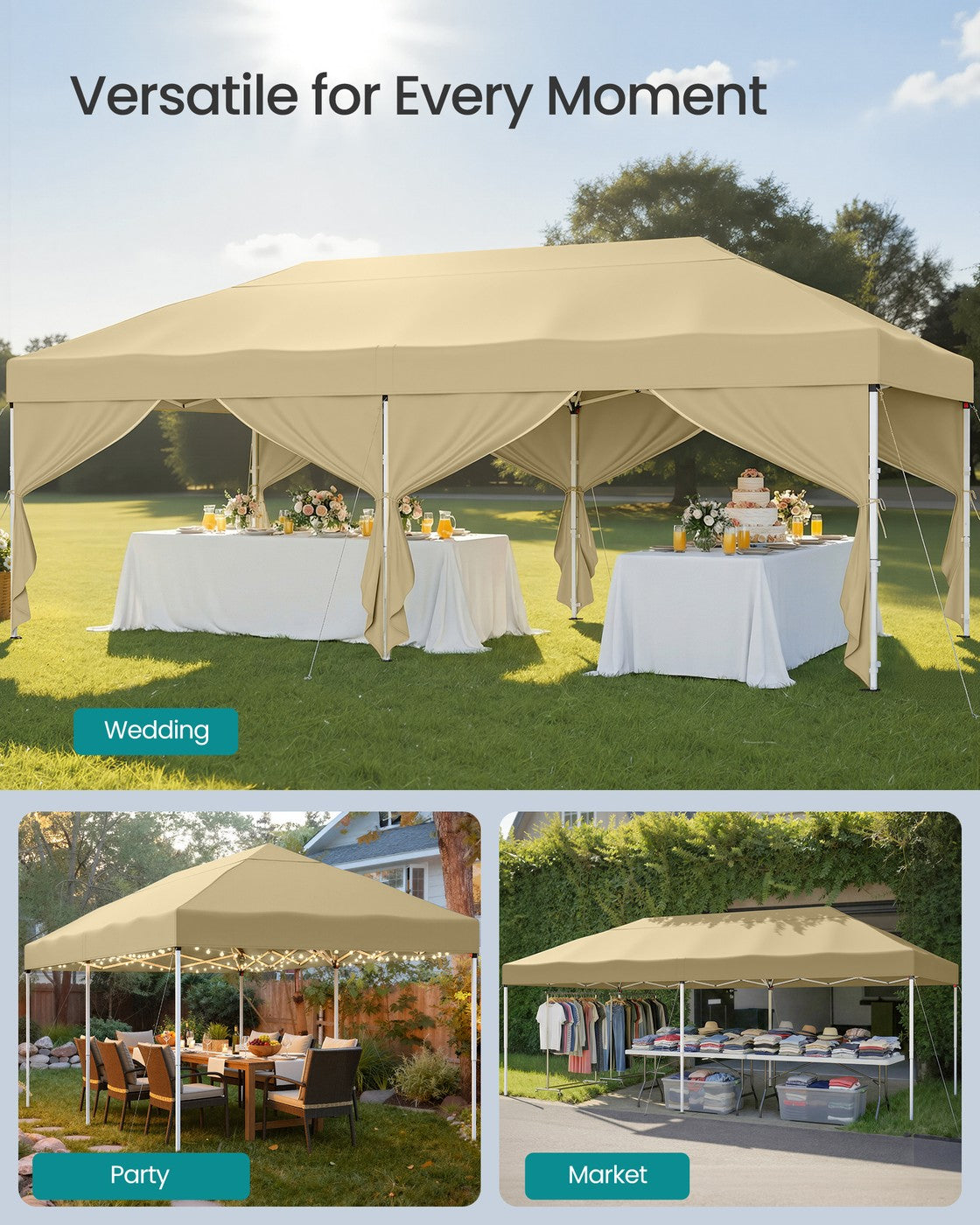 Pop Up Gazebo - 30L - Steel & Oxford Fabric - UV Protection - Drizzle-Resistant