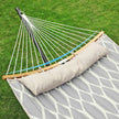 Quilted Fabric Hammock – Bamboo – Grey and Beige – Detachable Curved Spreaders and Pillow, Load Capacity 225 kg, 200 x 140 cm