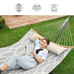 Quilted Fabric Hammock – Bamboo – Grey and Beige – Detachable Curved Spreaders and Pillow, Load Capacity 225 kg, 200 x 140 cm