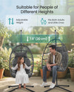 Outdoor Hanging Egg Chair - 38.6L x 40.6W x 76.8H - Steel, Velvet - Foldable Basket - Height-Adjustable