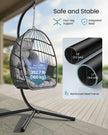 Outdoor Hanging Egg Chair - 38.6L x 40.6W x 76.8H - Steel, Velvet - Foldable Basket - Height-Adjustable