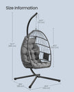 Outdoor Hanging Egg Chair - 38.6L x 40.6W x 76.8H - Steel, Velvet - Foldable Basket - Height-Adjustable