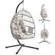 Outdoor Hanging Egg Chair - 38.6L x 40.6W x 76.8H - Steel, Velvet - Foldable Basket - Height-Adjustable