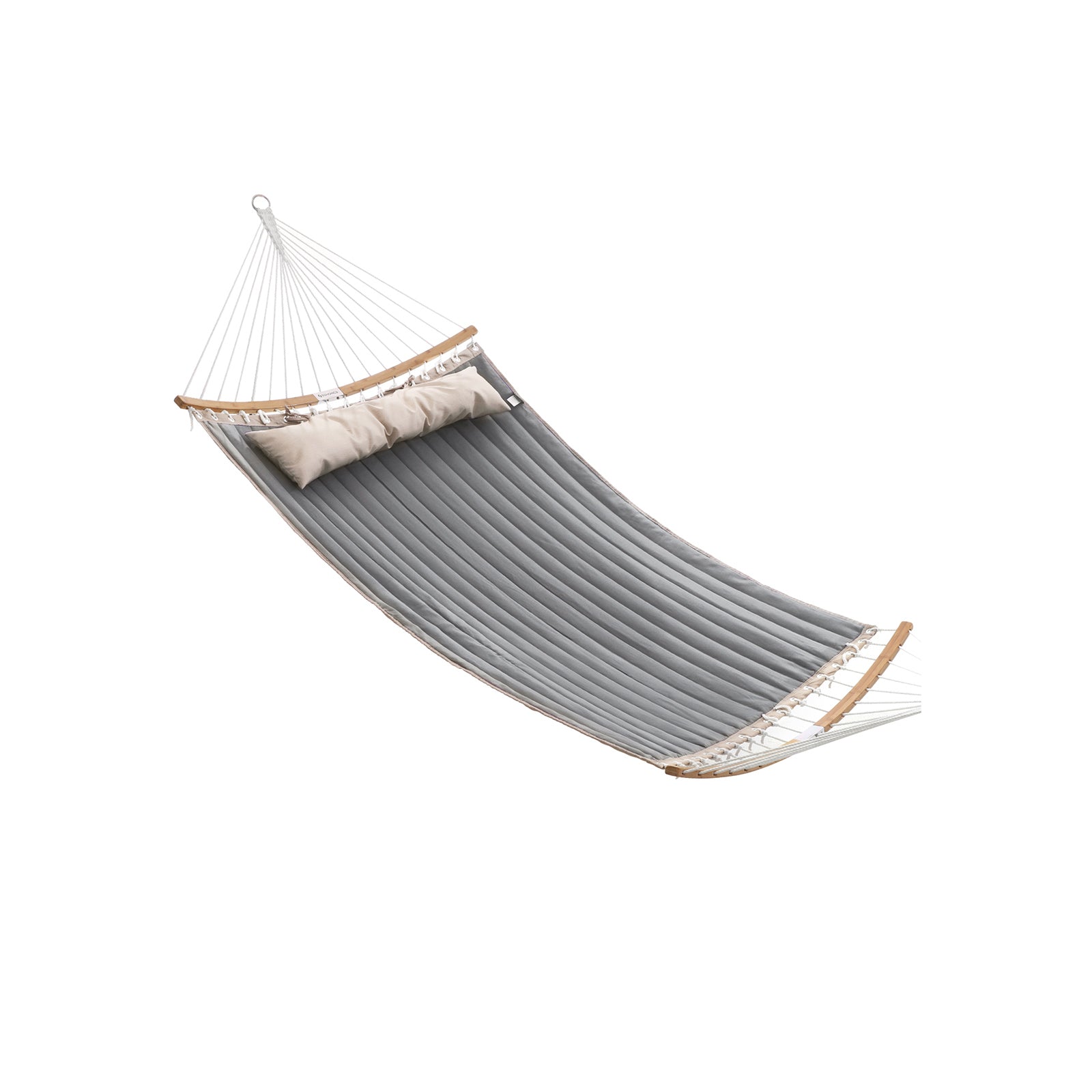 Double Hammock – Oxford Fabric – Gray – Padded with Detachable Bamboo Spreader Bars and Pillow