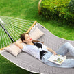 Double Hammock – Oxford Fabric – Gray – Padded with Detachable Bamboo Spreader Bars and Pillow