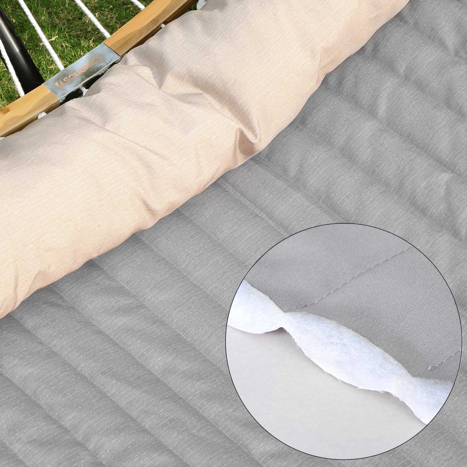 Double Hammock – Oxford Fabric – Gray – Padded with Detachable Bamboo Spreader Bars and Pillow