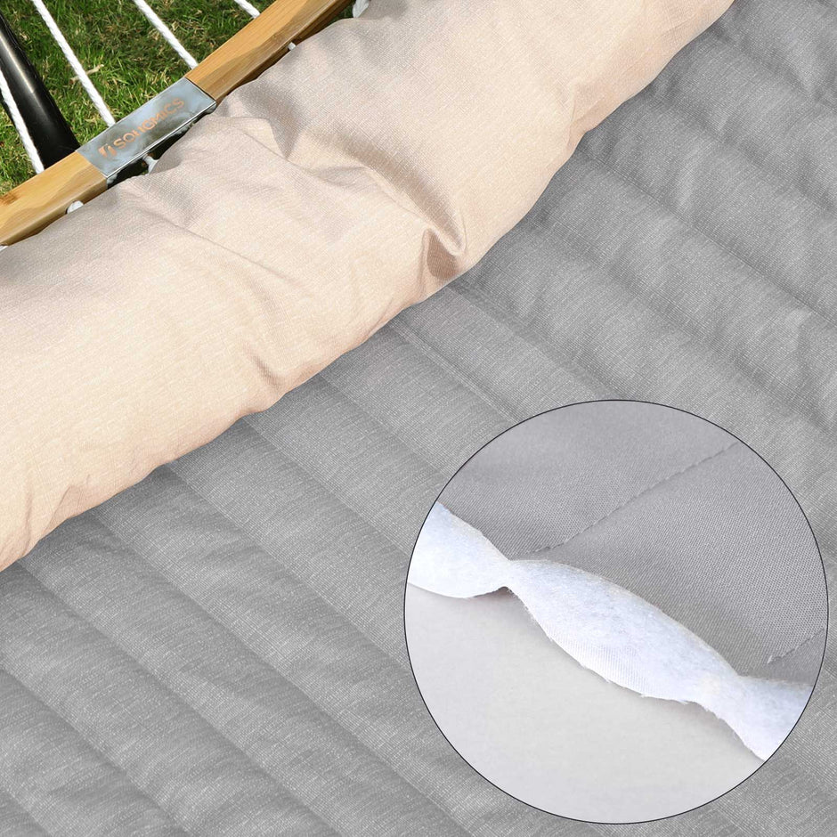Double Hammock – Oxford Fabric – Gray – Padded with Detachable Bamboo Spreader Bars and Pillow