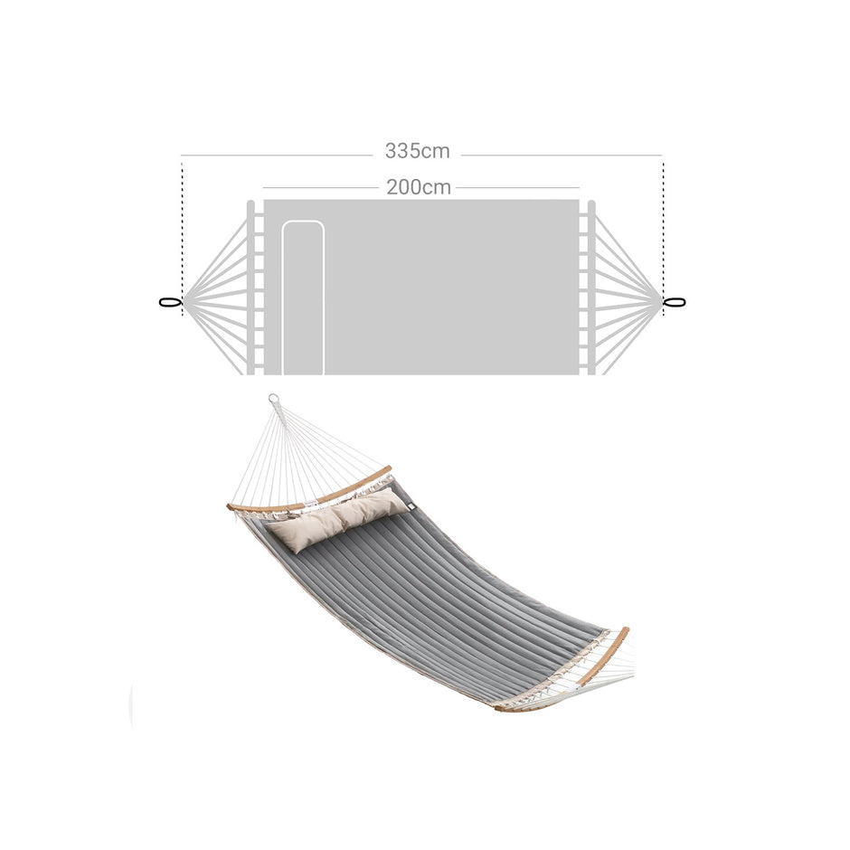 Double Hammock – Oxford Fabric – Gray – Padded with Detachable Bamboo Spreader Bars and Pillow