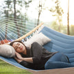 Double Hammock – Oxford Fabric – Blue – Quilted with Pillow and Bamboo Spreader Bars