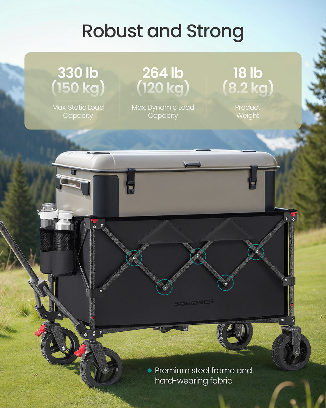 Foldable Trolley – Fabric – Ink Black – 150 L Capacity, Holds up to 150 kg