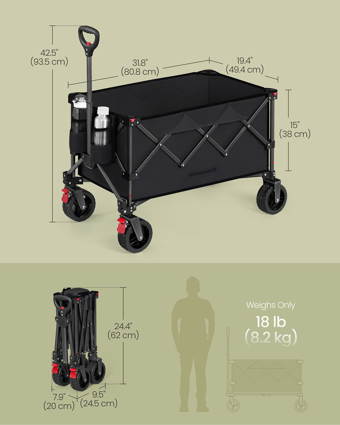 Foldable Trolley – Fabric – Ink Black – 150 L Capacity, Holds up to 150 kg
