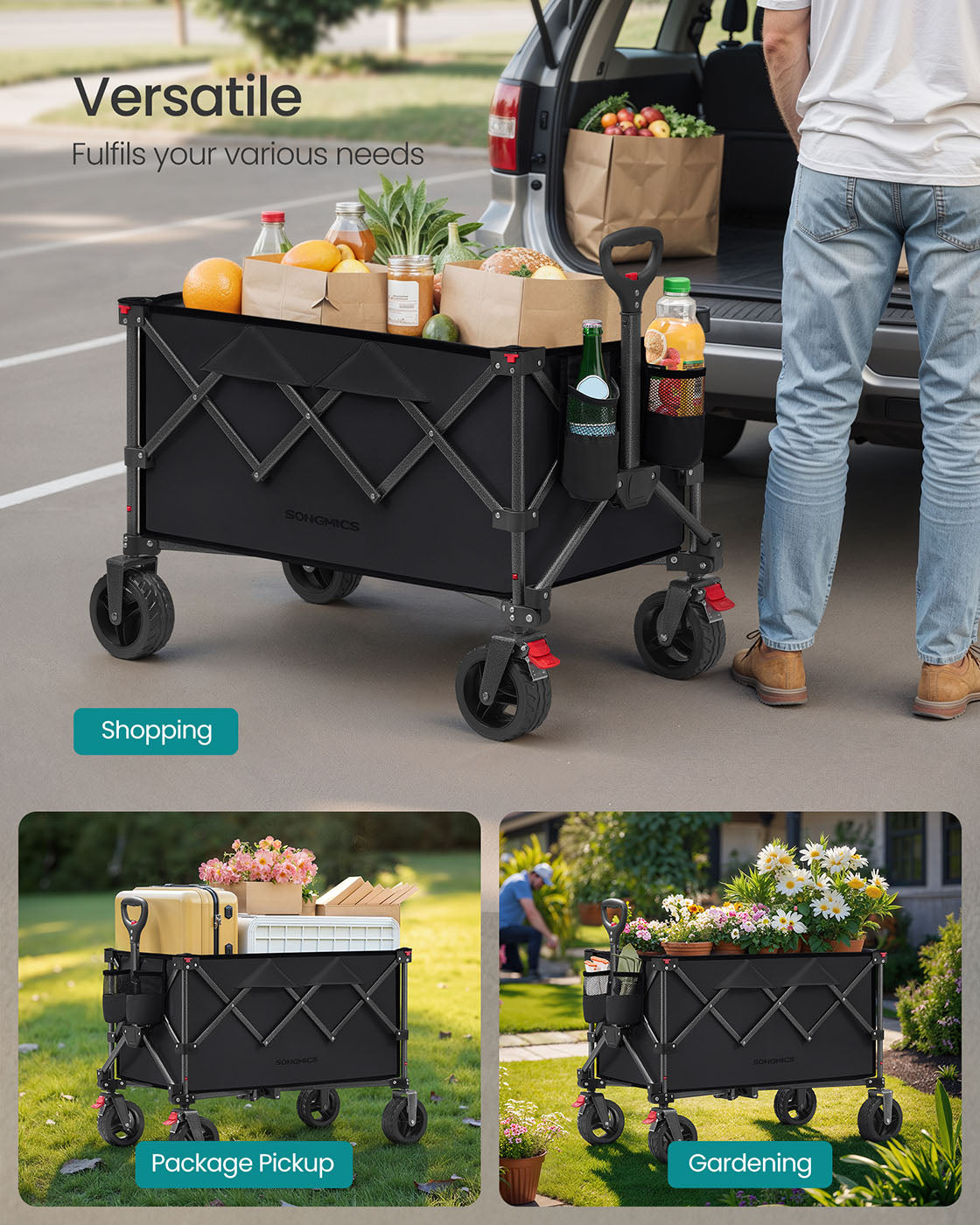 Foldable Trolley – Fabric – Ink Black – 150 L Capacity, Holds up to 150 kg