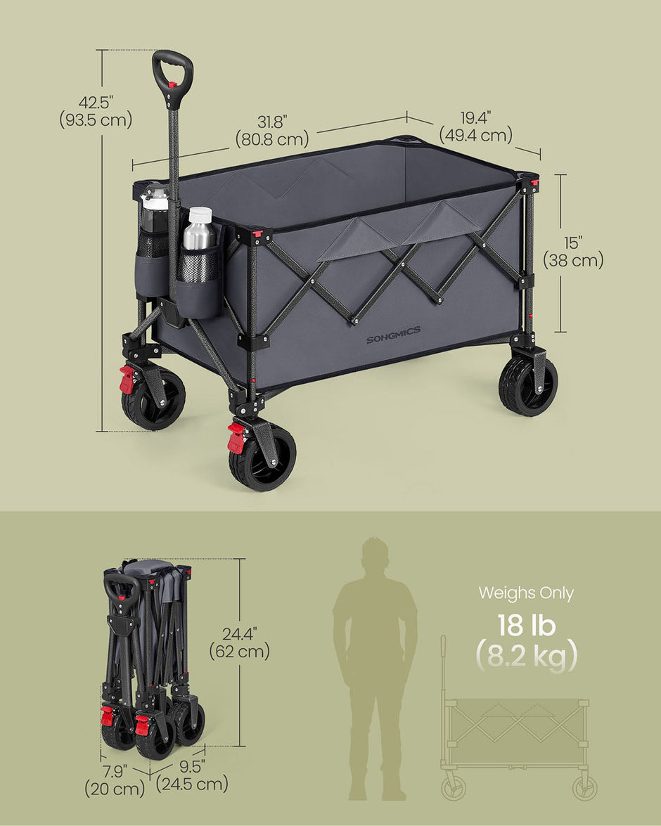 Foldable Trolley – Metal – Slate Grey – 150 L Capacity, Holds up to 150 kg, Space-Saving Design with Removable Wheels