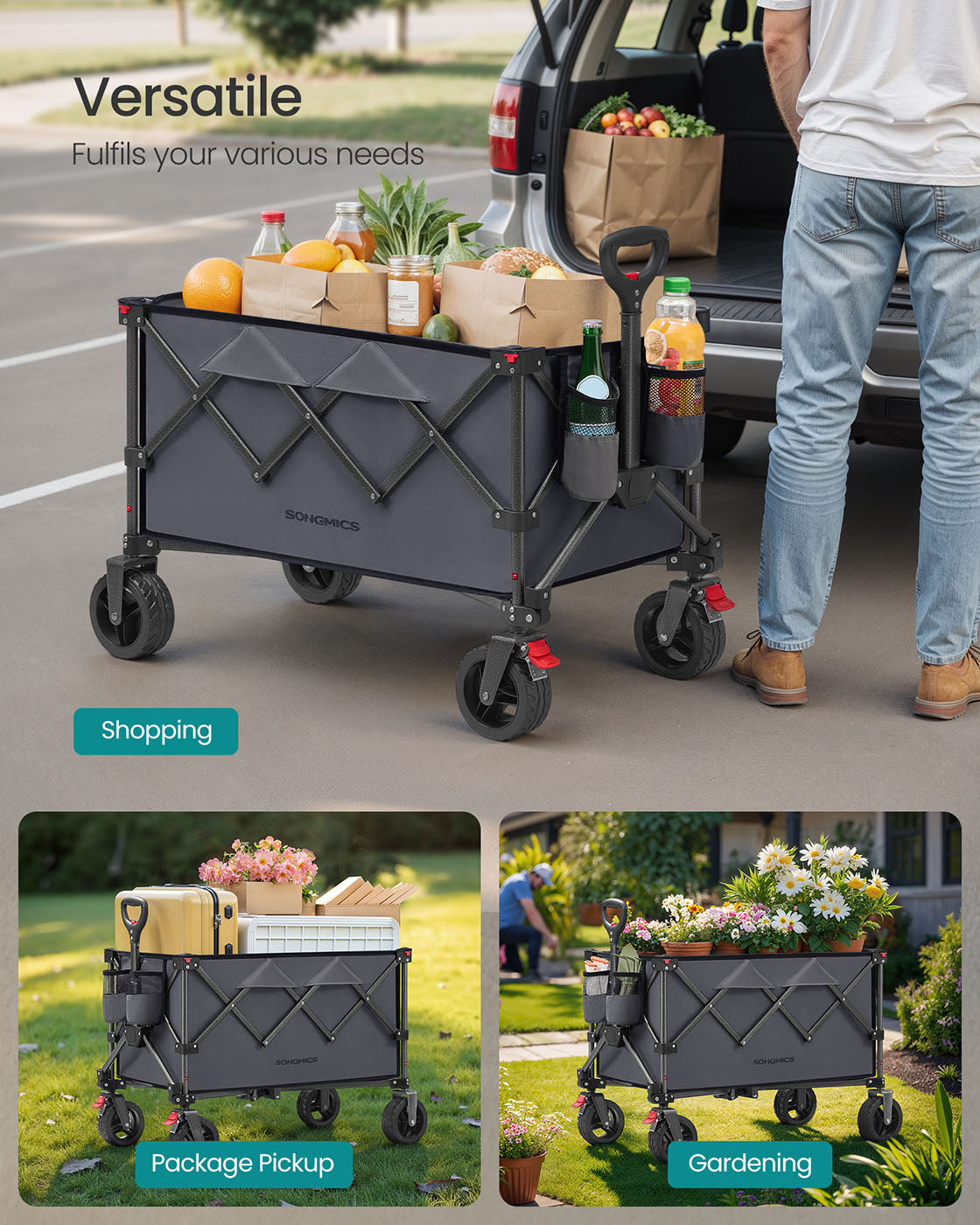 Foldable Trolley – Metal – Slate Grey – 150 L Capacity, Holds up to 150 kg, Space-Saving Design with Removable Wheels
