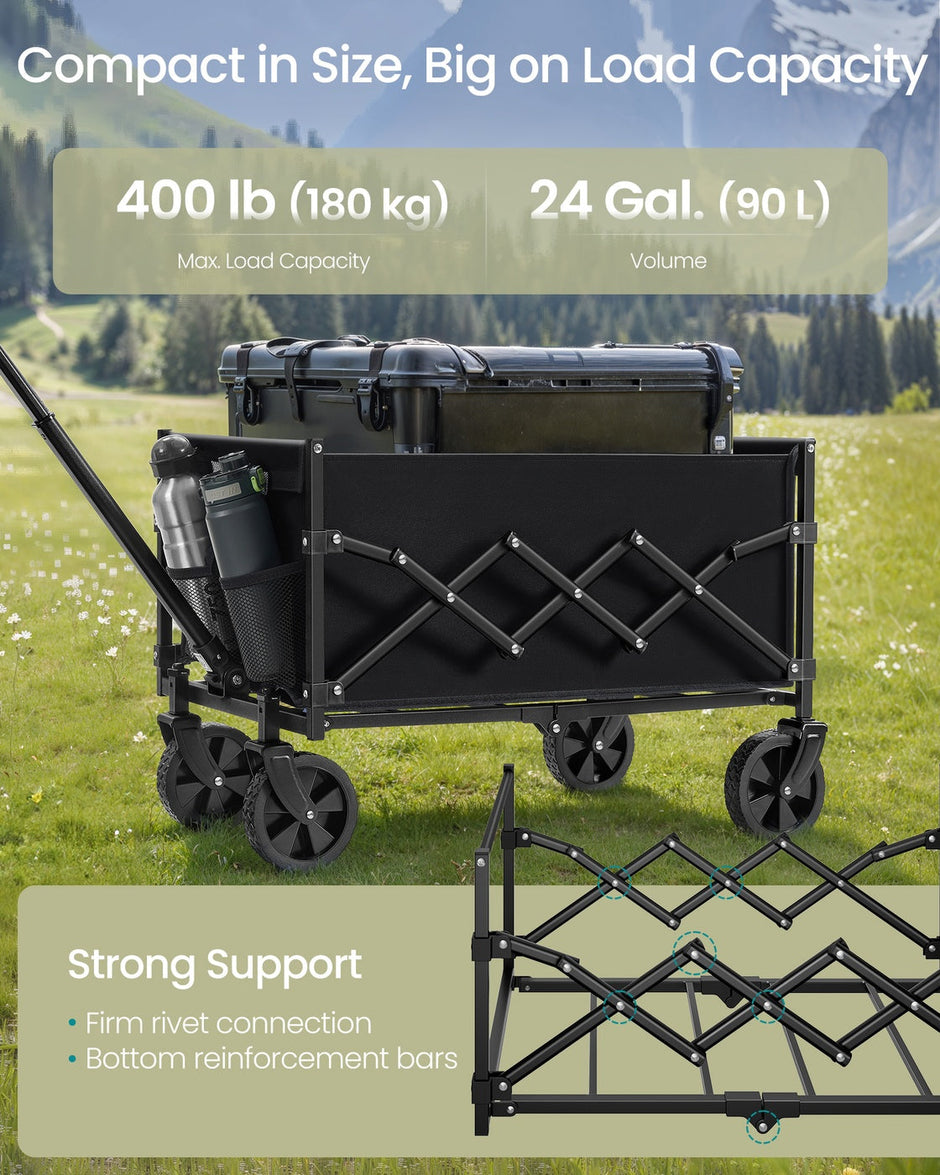 Folding Garden Cart – Steel – Slate Grey – 4 Reinforced Wheels and Adjustable Handle