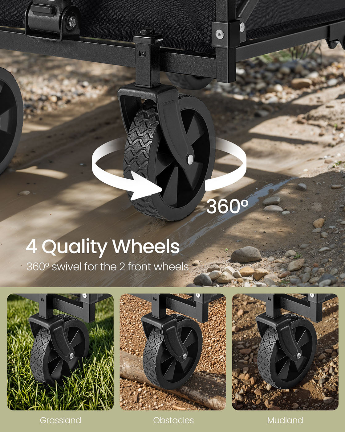 Foldable Camping Trolley – Fabric – Ink Black – Heavy-Duty, Compact Design with 4 Reinforced Wheels