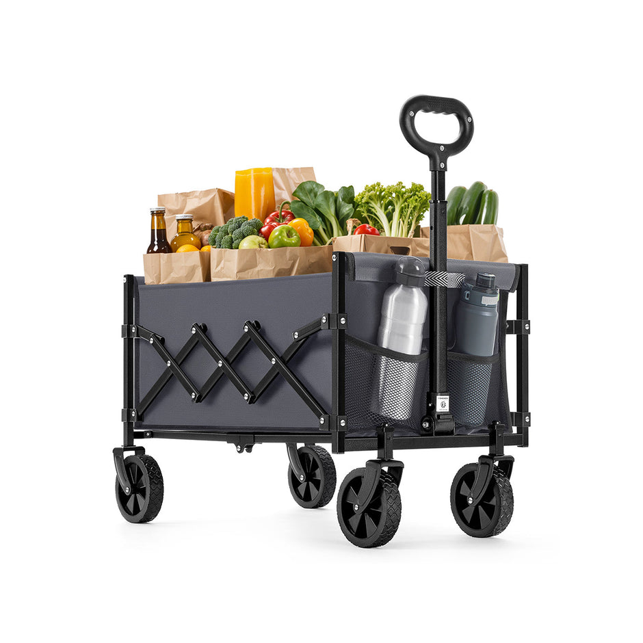 Foldable Camping Trolley – Steel – Slate Grey – 4 Reinforced Wheels, Compact Design