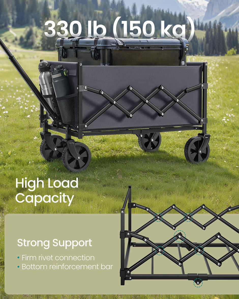 Foldable Camping Trolley – Steel – Slate Grey – 4 Reinforced Wheels, Compact Design